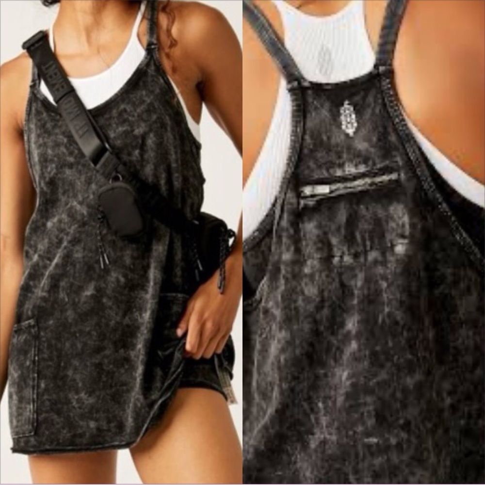 Free People Hot Shot Mini Dress With Pockets In Black Mineral Wash. NWOT! Sz S